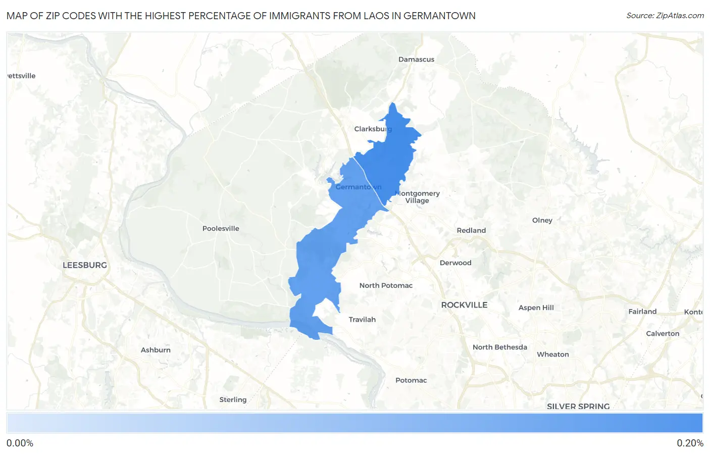 Zip Codes with the Highest Percentage of Immigrants from Laos in Germantown Map