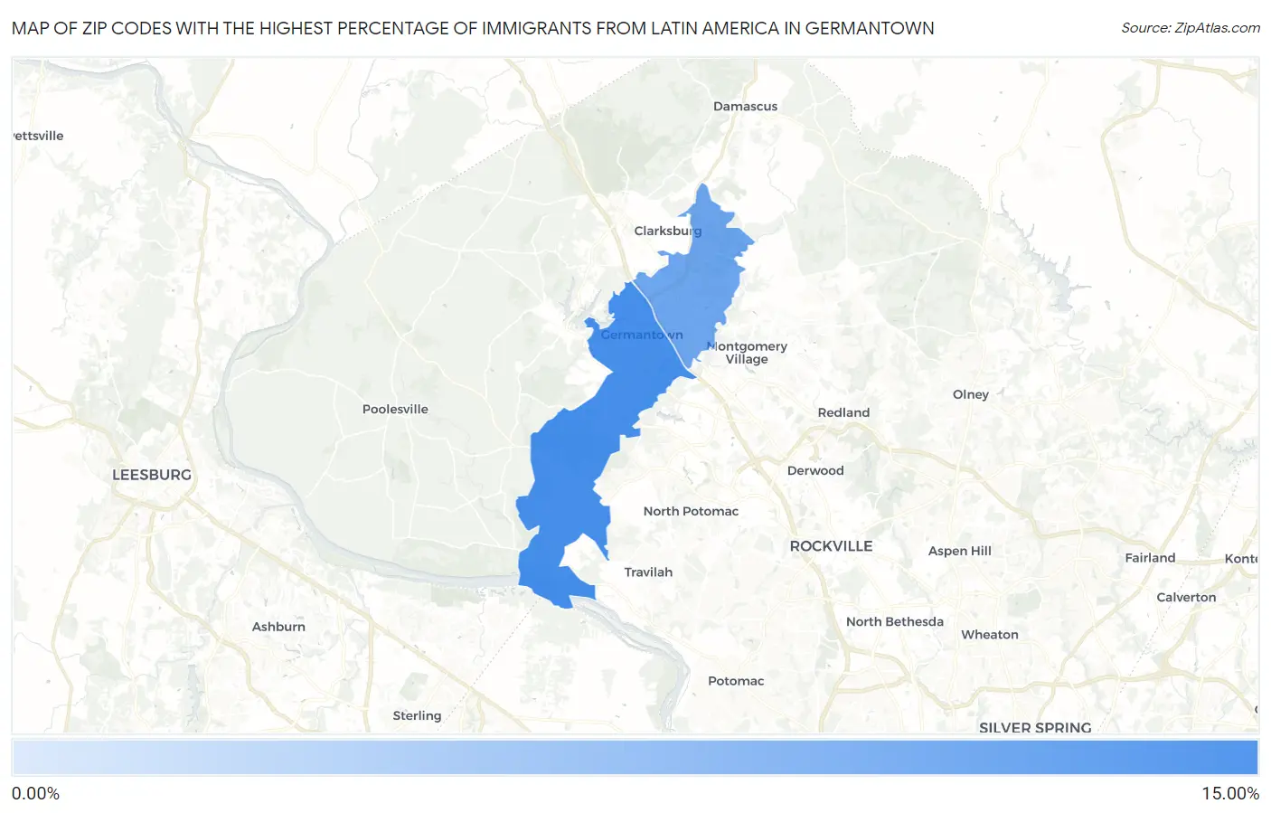 Zip Codes with the Highest Percentage of Immigrants from Latin America in Germantown Map