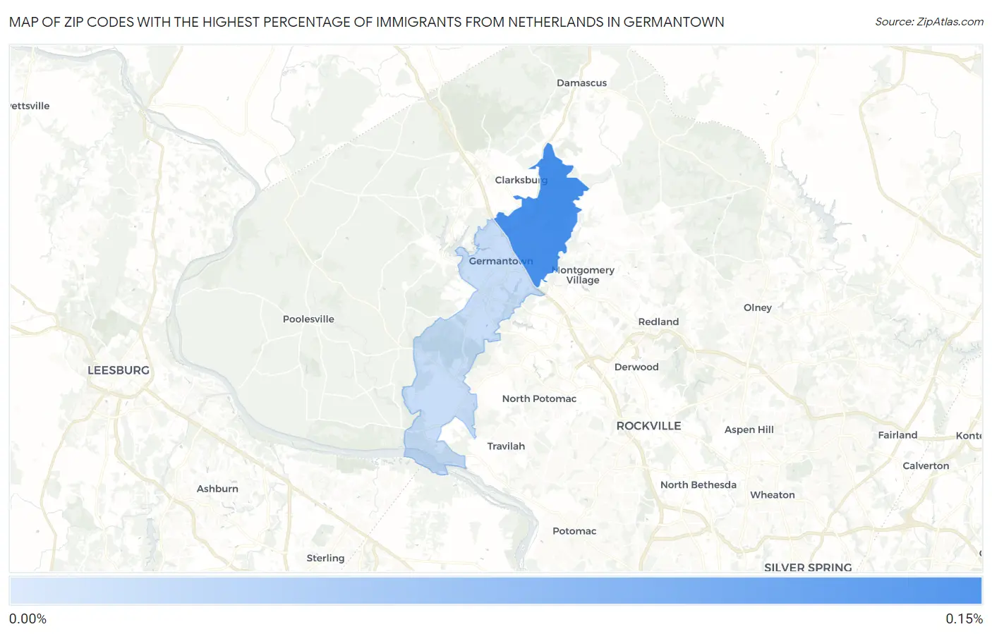Zip Codes with the Highest Percentage of Immigrants from Netherlands in Germantown Map