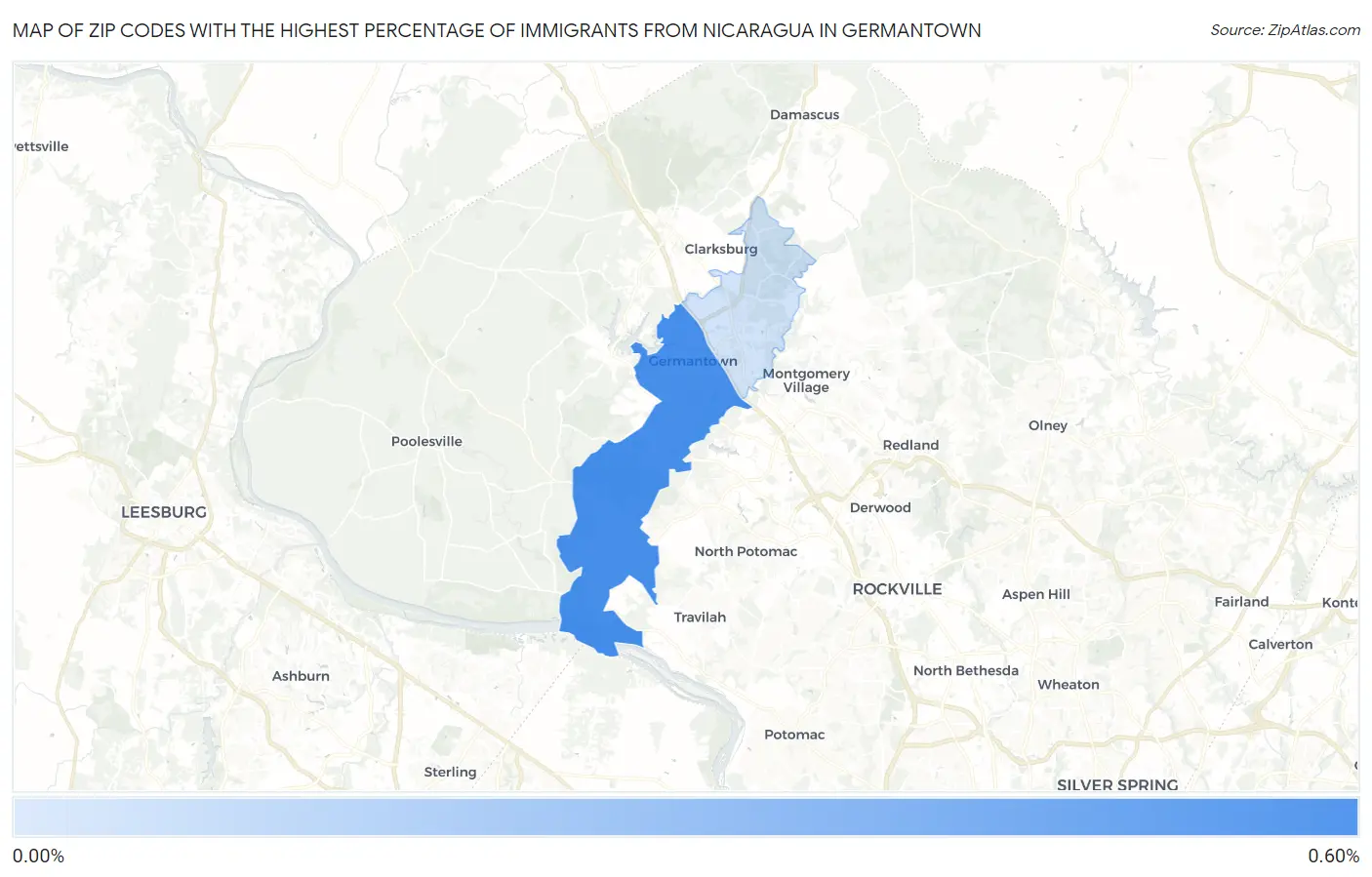 Zip Codes with the Highest Percentage of Immigrants from Nicaragua in Germantown Map