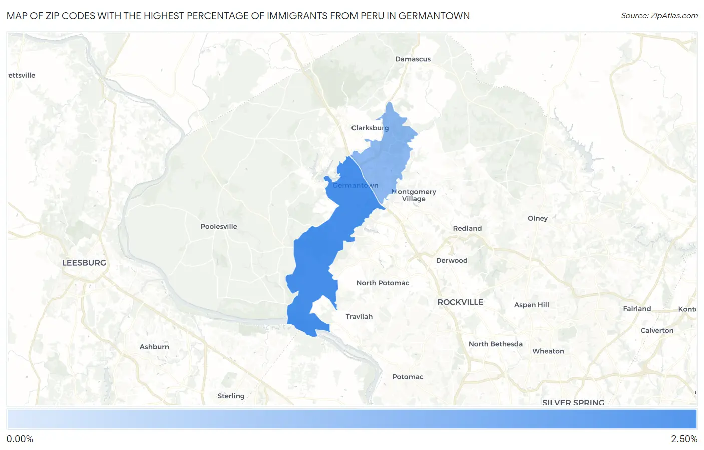 Zip Codes with the Highest Percentage of Immigrants from Peru in Germantown Map