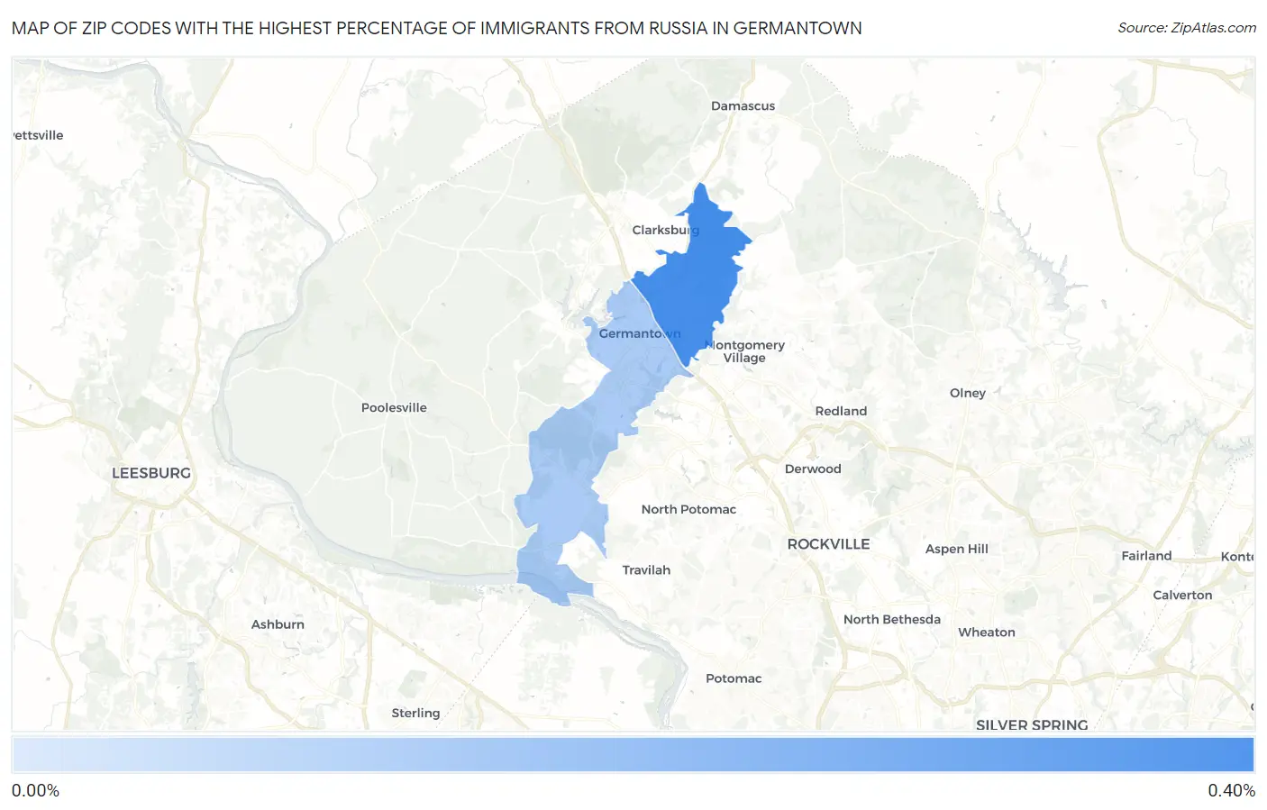 Zip Codes with the Highest Percentage of Immigrants from Russia in Germantown Map