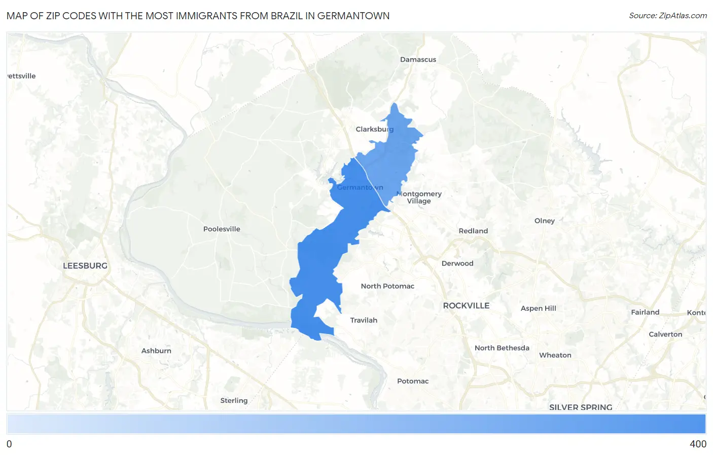 Zip Codes with the Most Immigrants from Brazil in Germantown Map