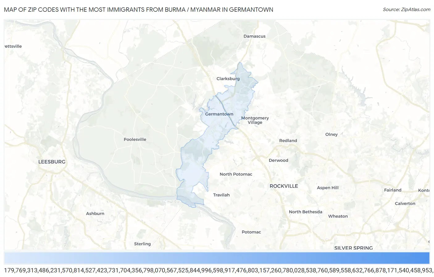 Zip Codes with the Most Immigrants from Burma / Myanmar in Germantown Map