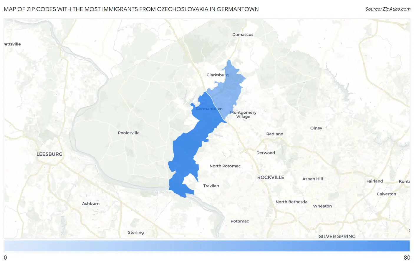 Zip Codes with the Most Immigrants from Czechoslovakia in Germantown Map