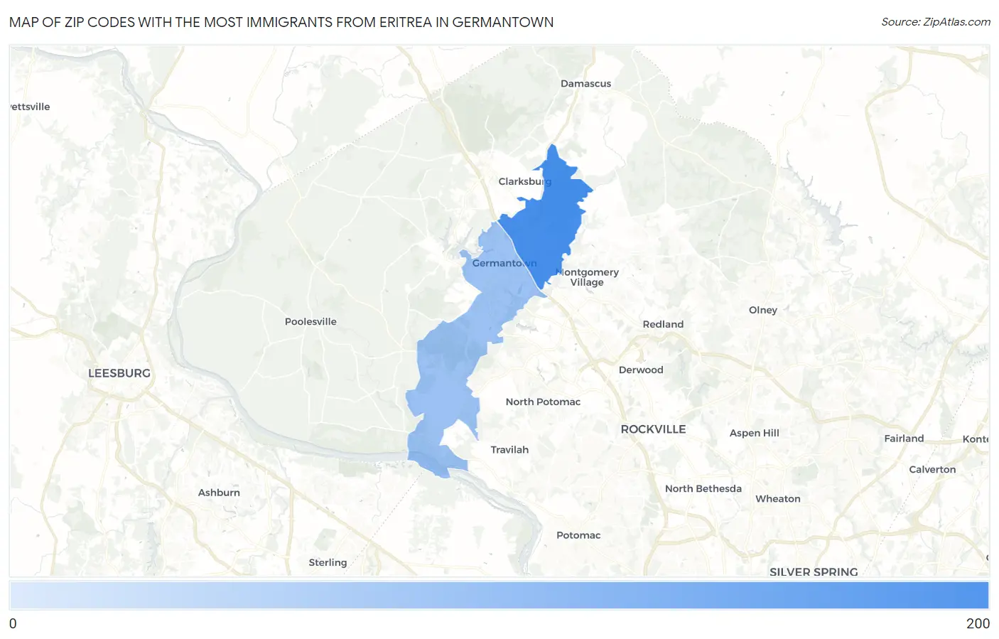 Zip Codes with the Most Immigrants from Eritrea in Germantown Map