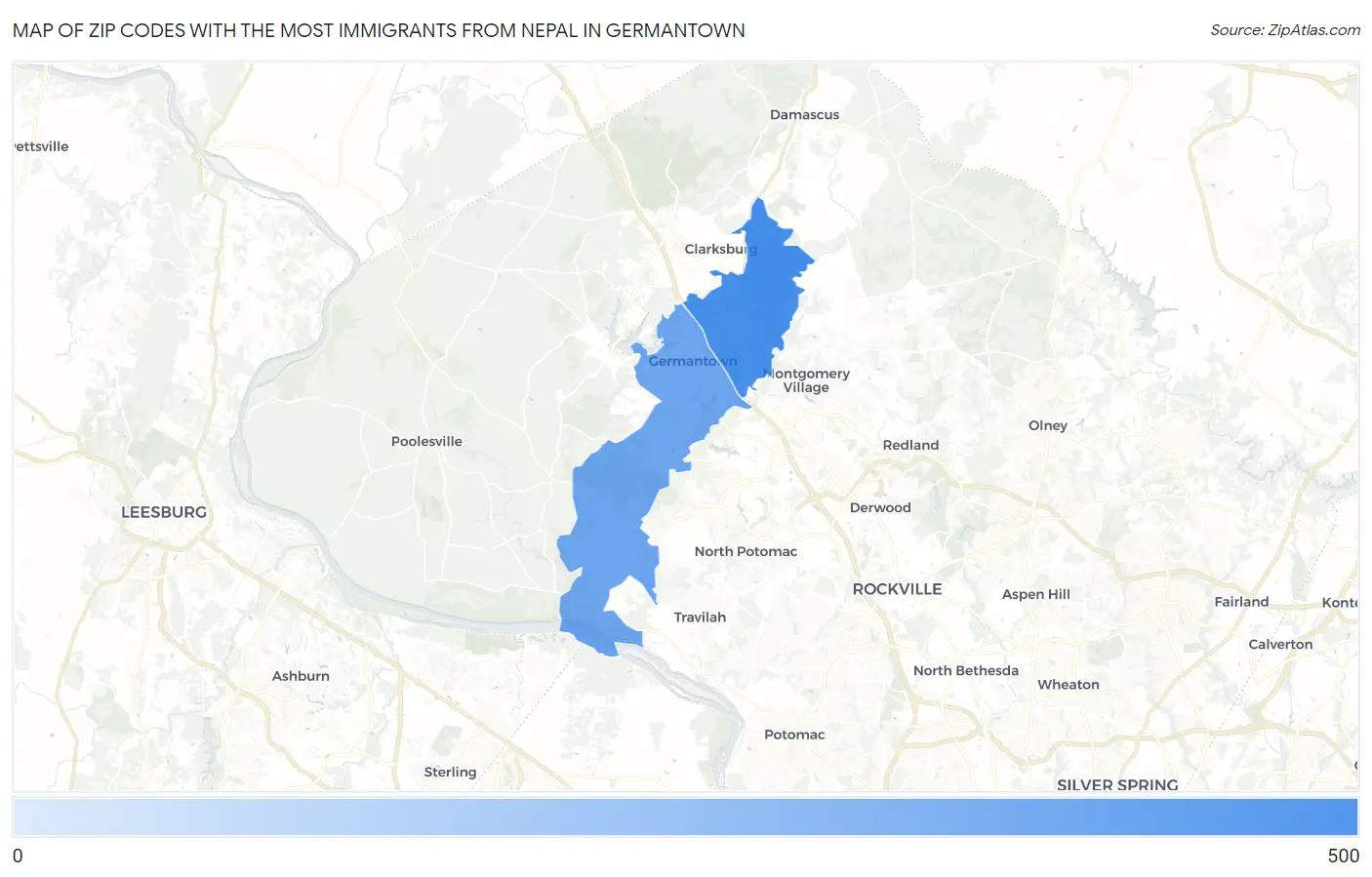 Zip Codes with the Most Immigrants from Nepal in Germantown Map