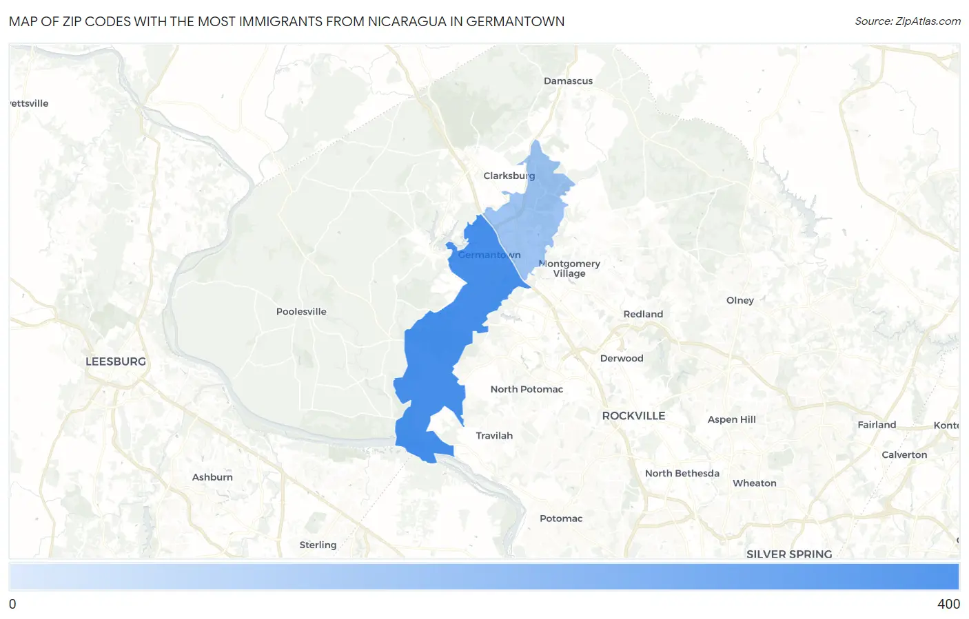 Zip Codes with the Most Immigrants from Nicaragua in Germantown Map
