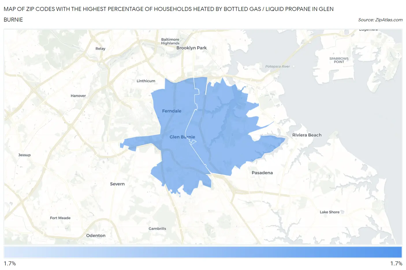 Zip Codes with the Highest Percentage of Households Heated by Bottled Gas / Liquid Propane in Glen Burnie Map