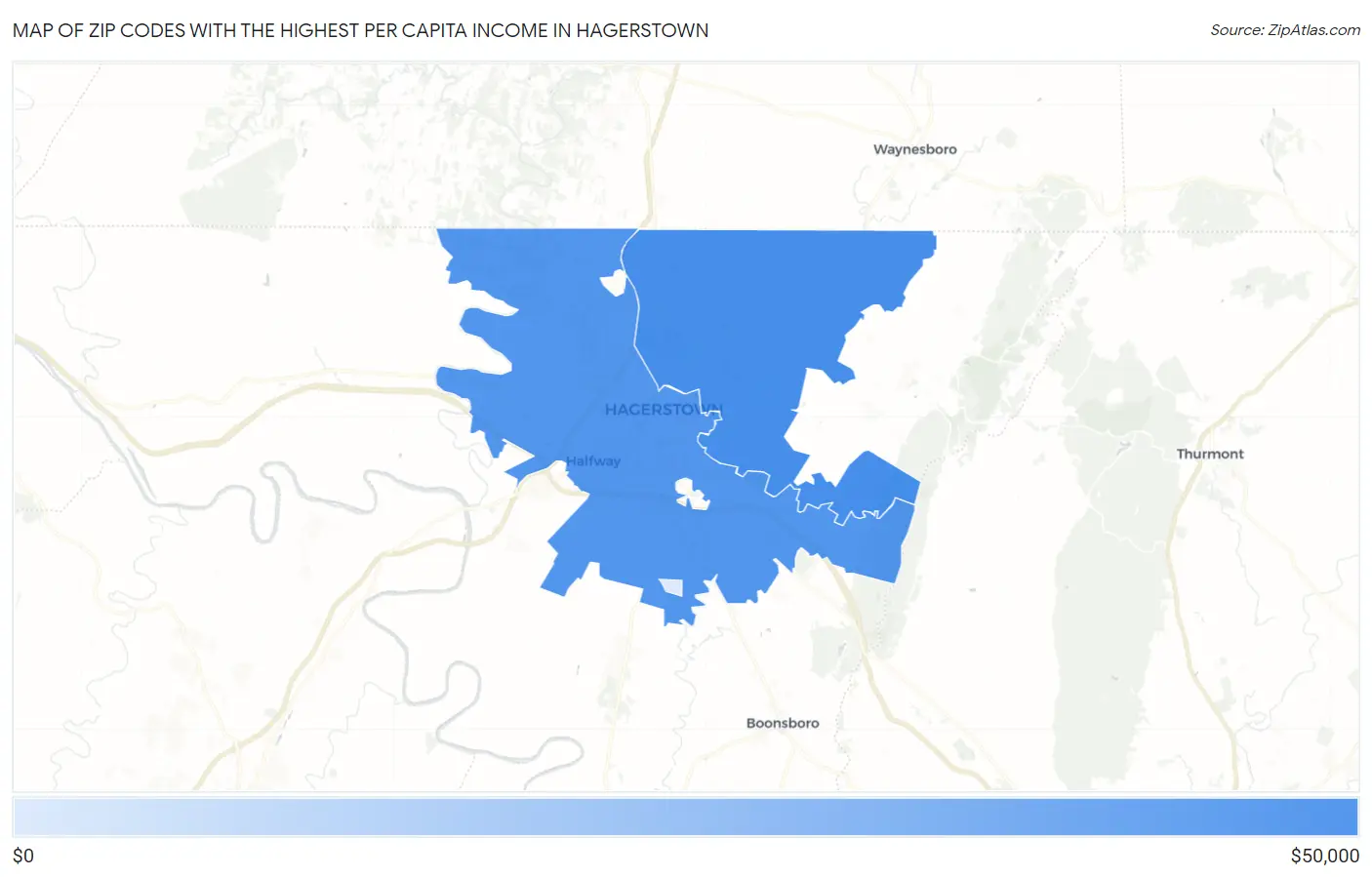Zip Codes with the Highest Per Capita Income in Hagerstown Map