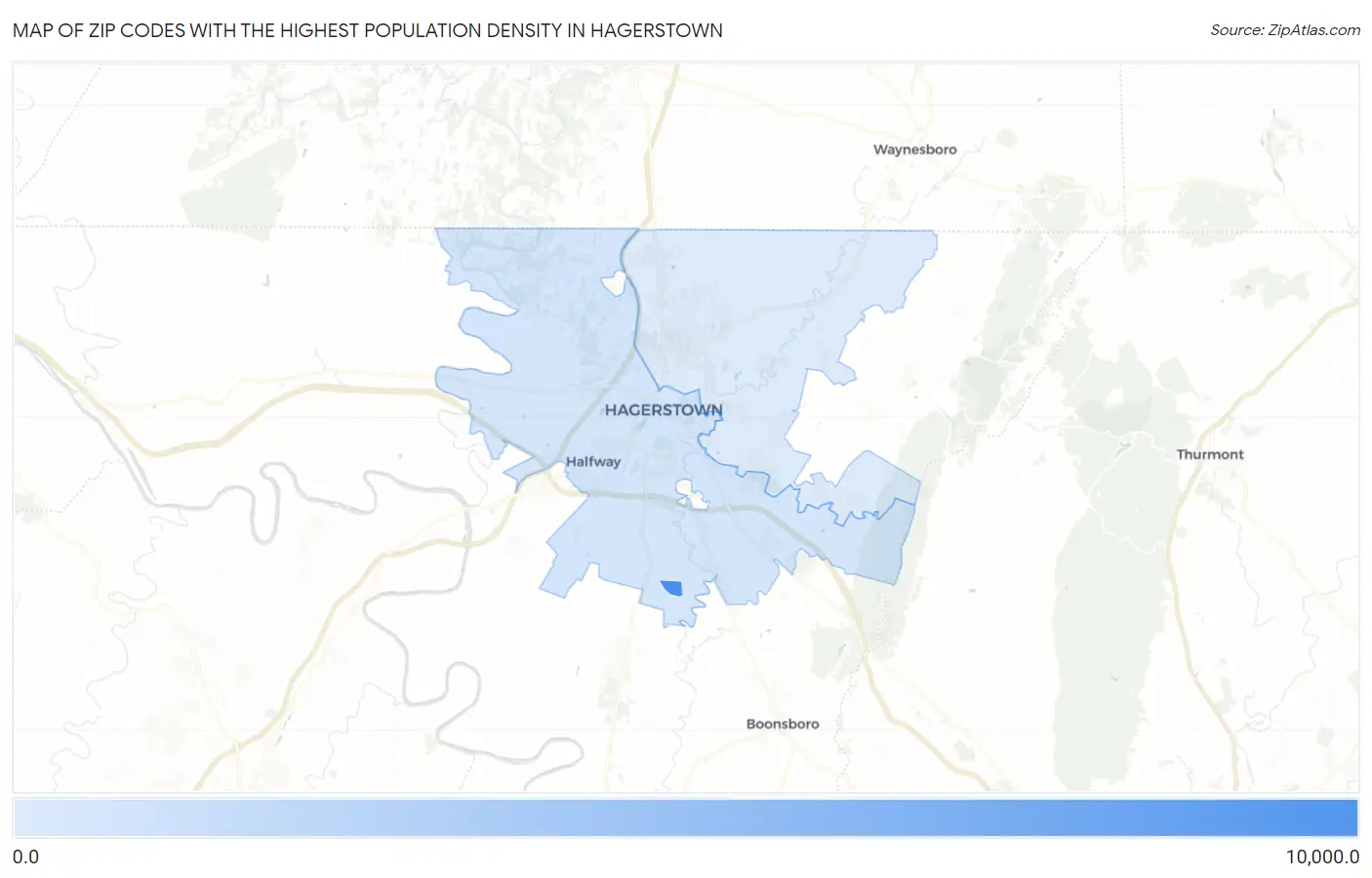 Zip Codes with the Highest Population Density in Hagerstown Map