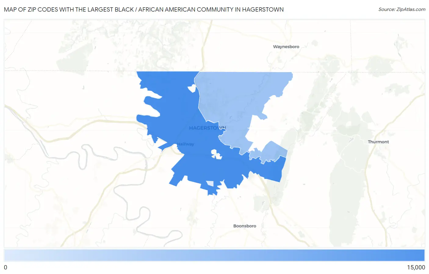 Zip Codes with the Largest Black / African American Community in Hagerstown Map