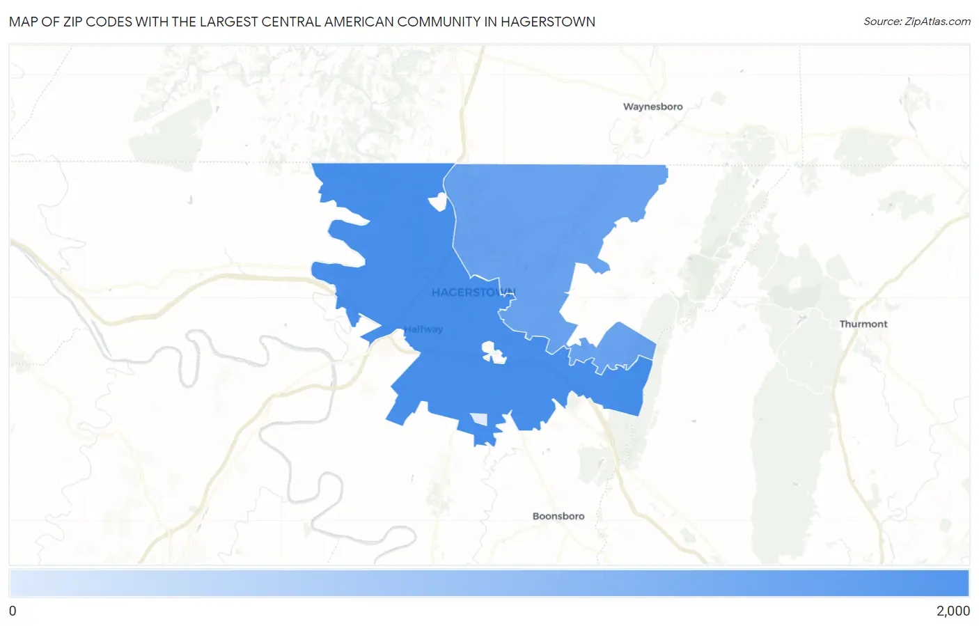 Zip Codes with the Largest Central American Community in Hagerstown Map