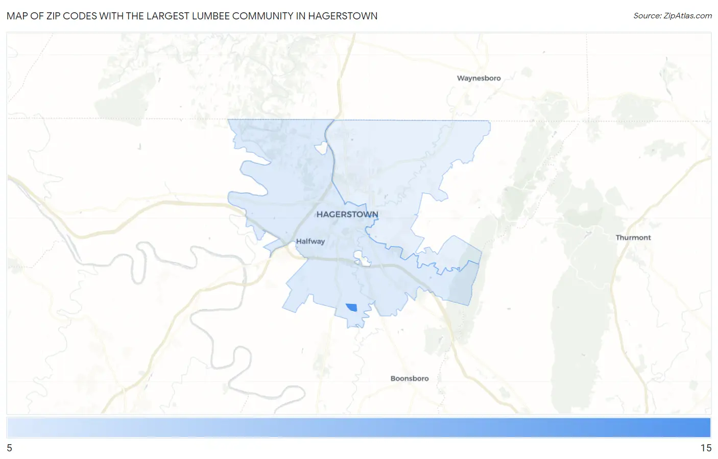 Zip Codes with the Largest Lumbee Community in Hagerstown Map