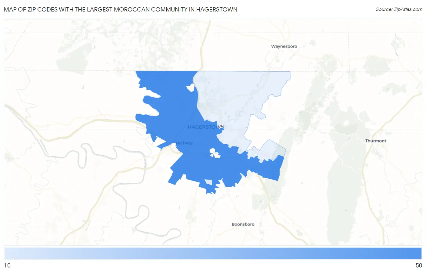 Zip Codes with the Largest Moroccan Community in Hagerstown Map