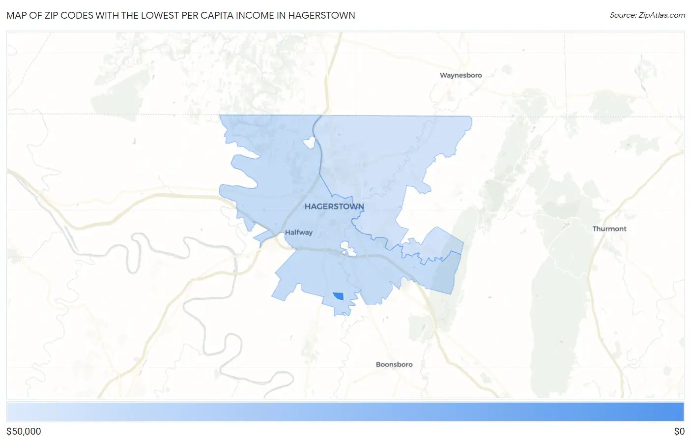 Zip Codes with the Lowest Per Capita Income in Hagerstown Map