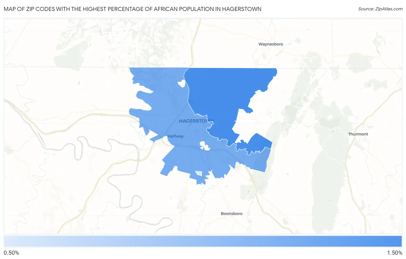 Zip Codes with the Highest Percentage of African Population in Hagerstown Map