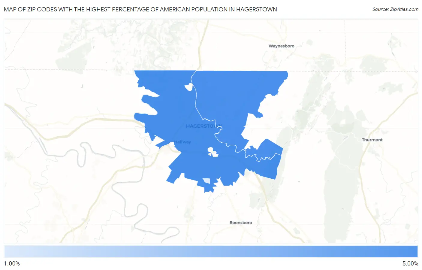 Zip Codes with the Highest Percentage of American Population in Hagerstown Map