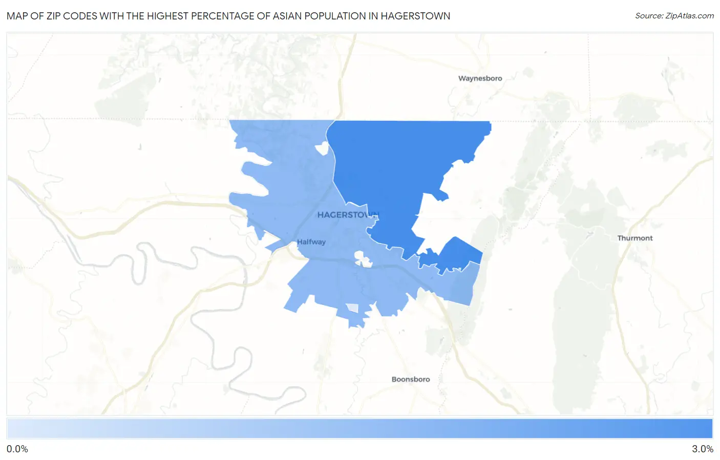Zip Codes with the Highest Percentage of Asian Population in Hagerstown Map