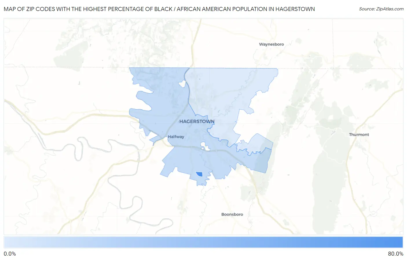Zip Codes with the Highest Percentage of Black / African American Population in Hagerstown Map