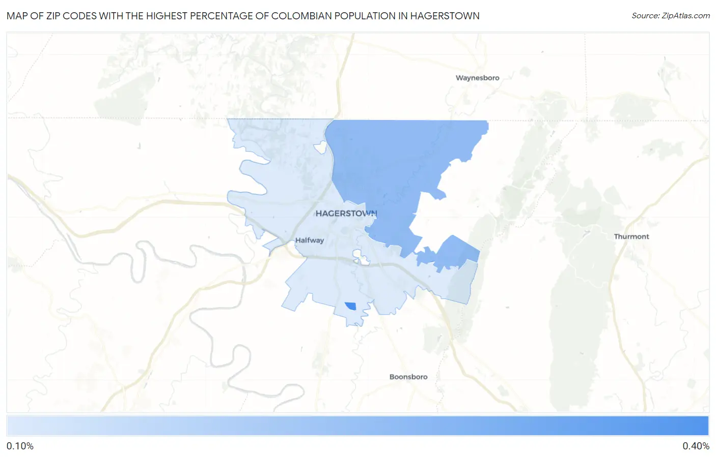 Zip Codes with the Highest Percentage of Colombian Population in Hagerstown Map