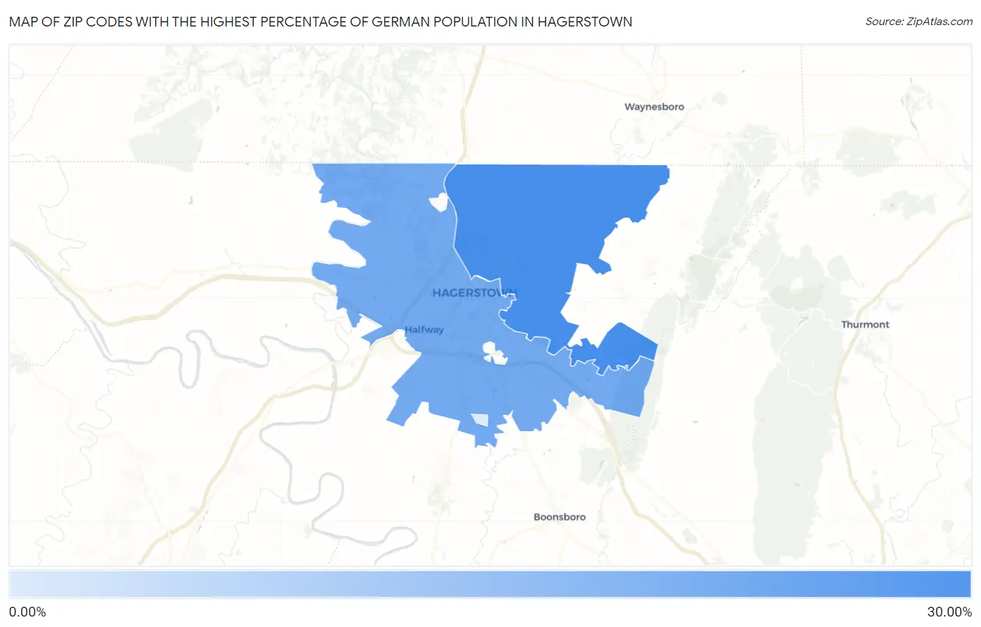 Zip Codes with the Highest Percentage of German Population in Hagerstown Map