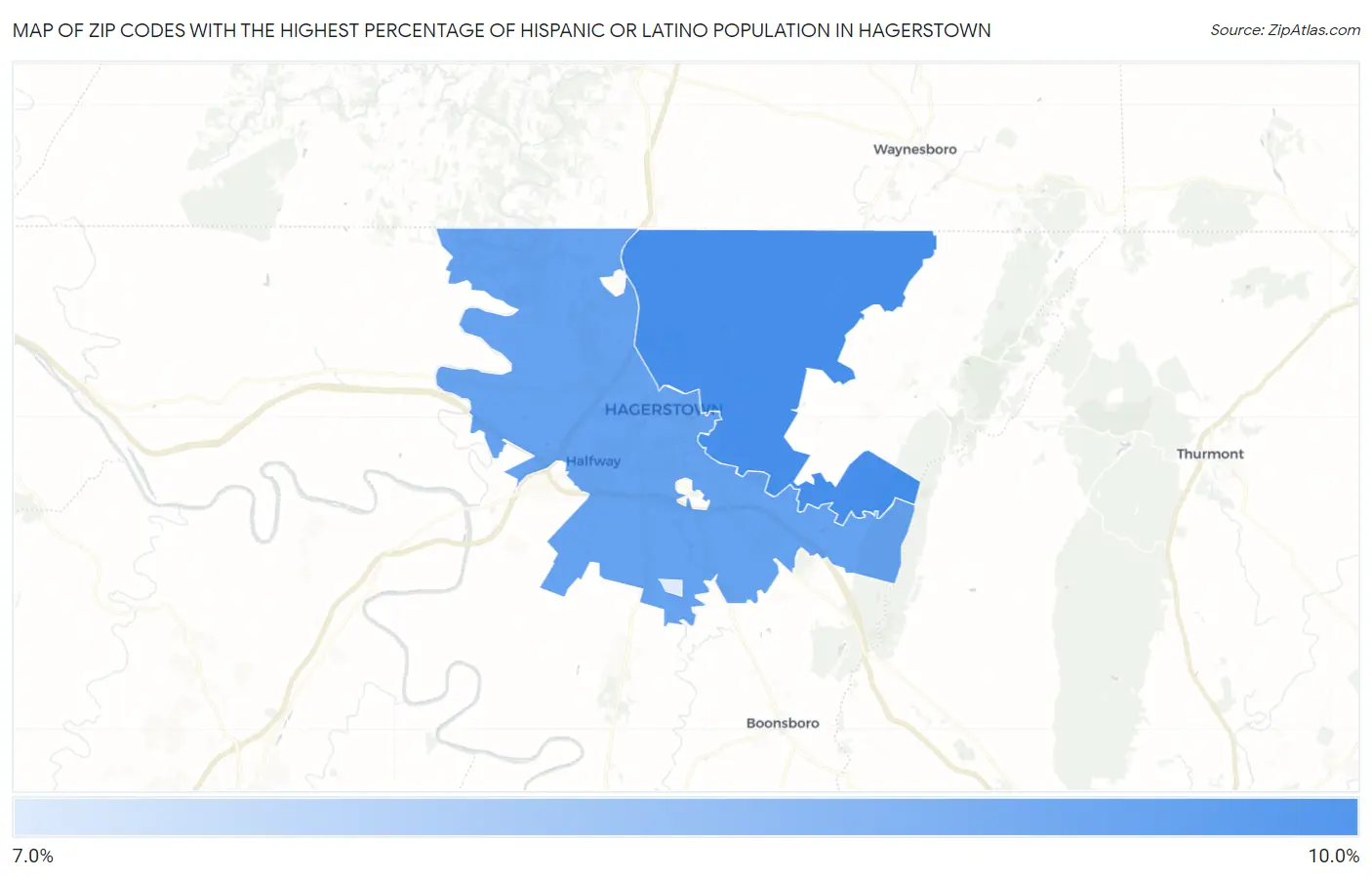 Zip Codes with the Highest Percentage of Hispanic or Latino Population in Hagerstown Map