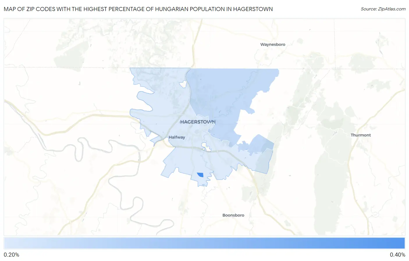 Zip Codes with the Highest Percentage of Hungarian Population in Hagerstown Map