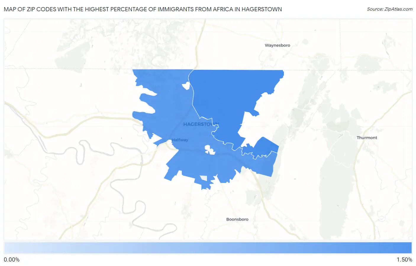 Zip Codes with the Highest Percentage of Immigrants from Africa in Hagerstown Map