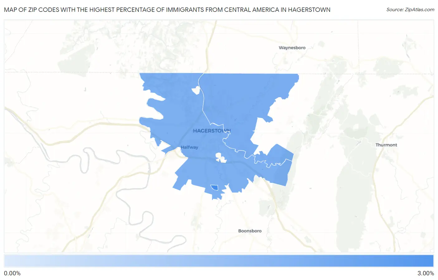 Zip Codes with the Highest Percentage of Immigrants from Central America in Hagerstown Map