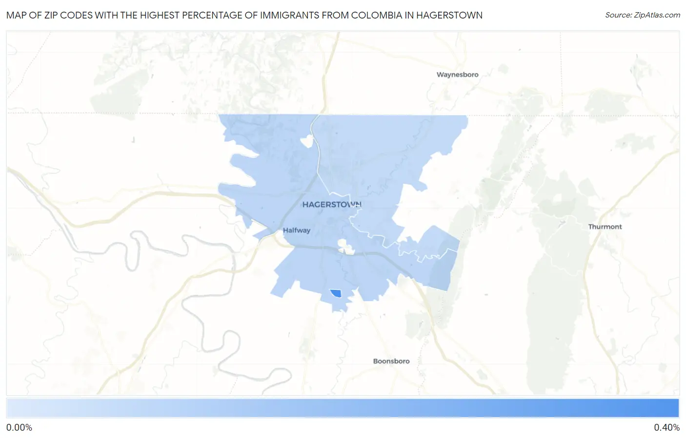 Zip Codes with the Highest Percentage of Immigrants from Colombia in Hagerstown Map