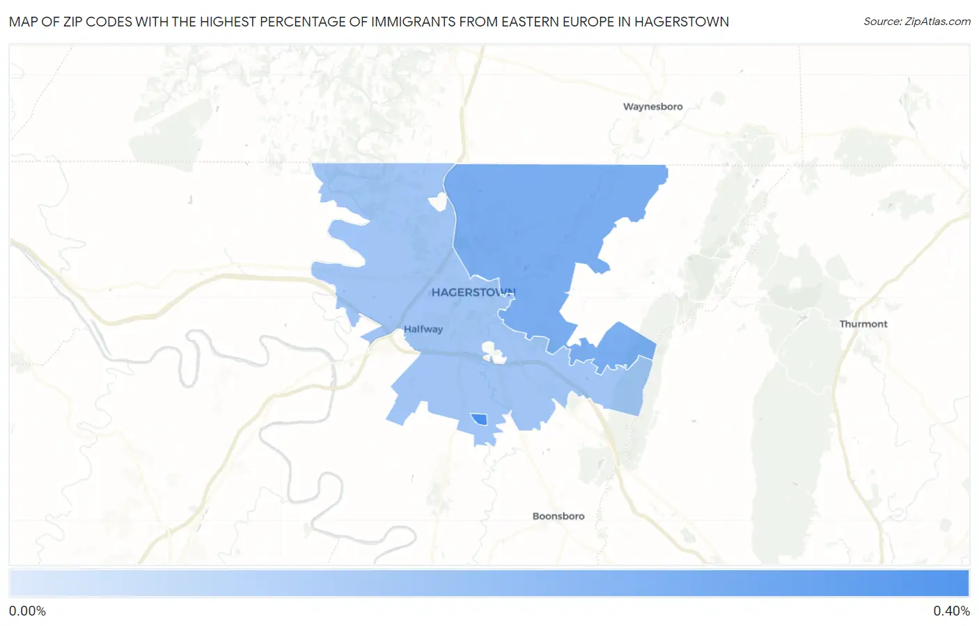 Zip Codes with the Highest Percentage of Immigrants from Eastern Europe in Hagerstown Map