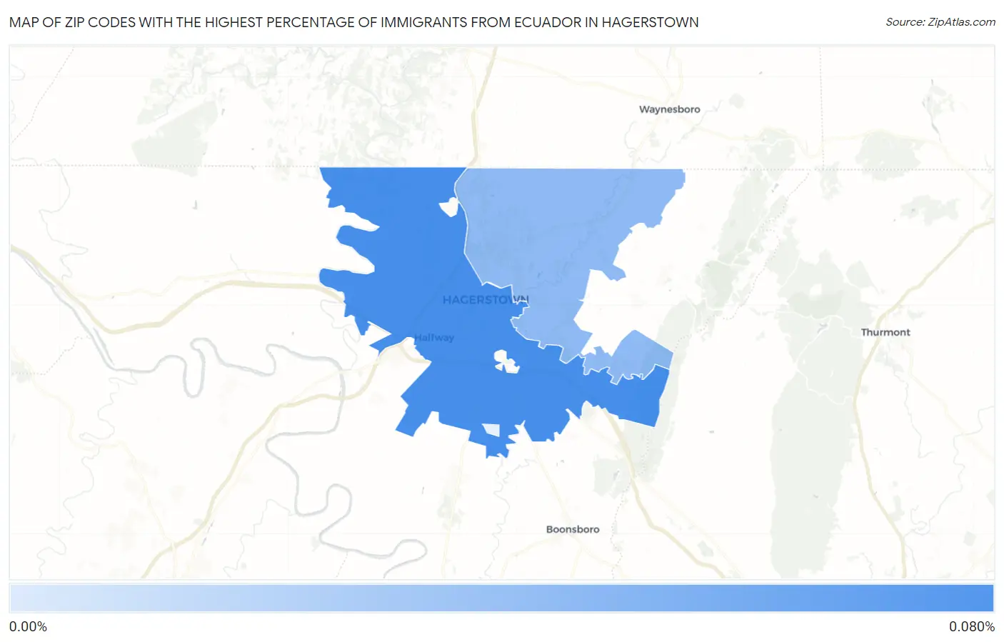 Zip Codes with the Highest Percentage of Immigrants from Ecuador in Hagerstown Map