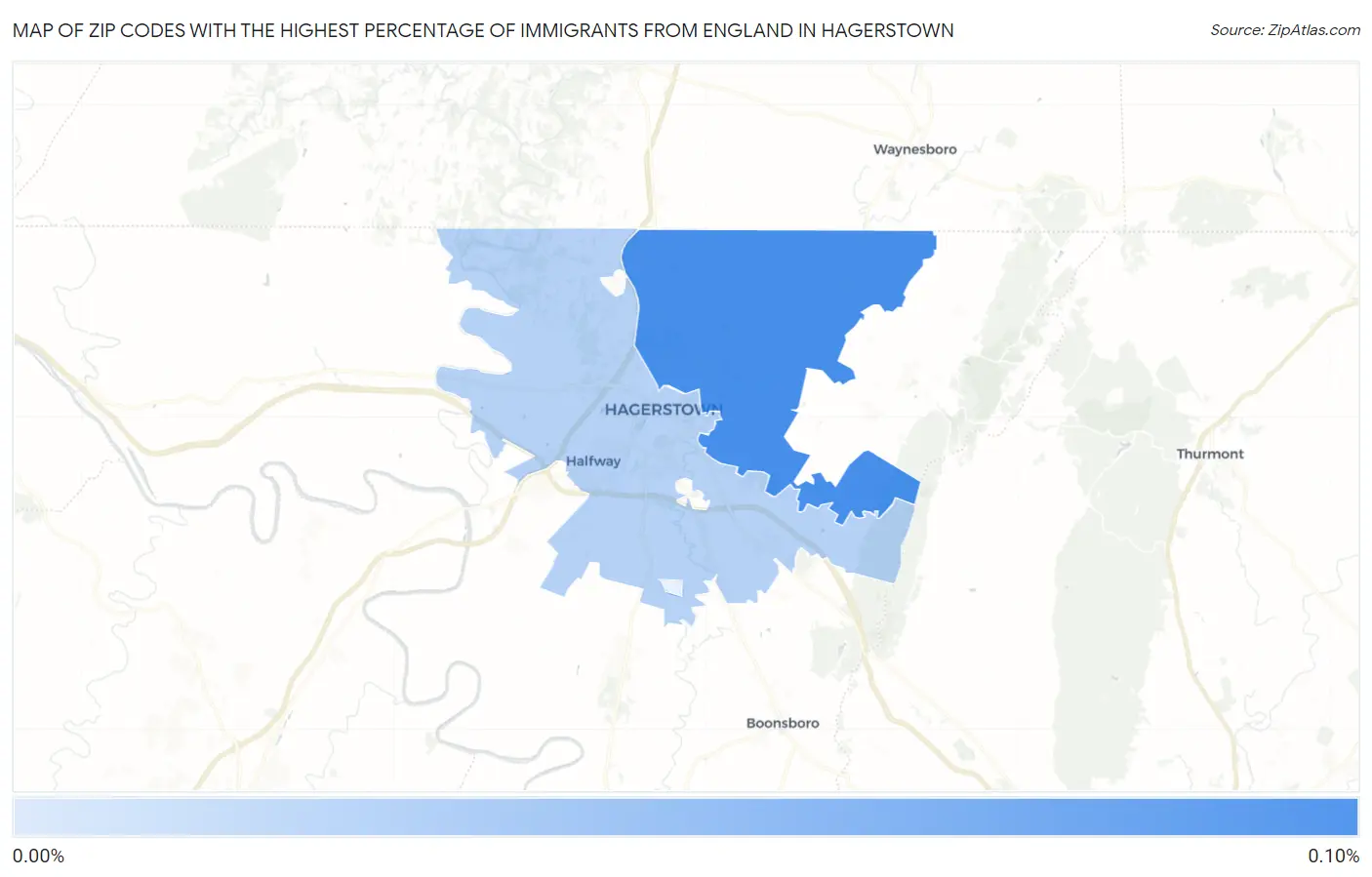 Zip Codes with the Highest Percentage of Immigrants from England in Hagerstown Map