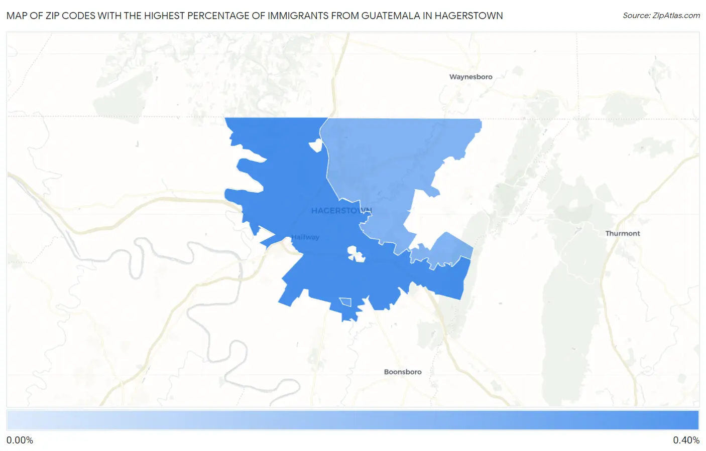 Zip Codes with the Highest Percentage of Immigrants from Guatemala in Hagerstown Map