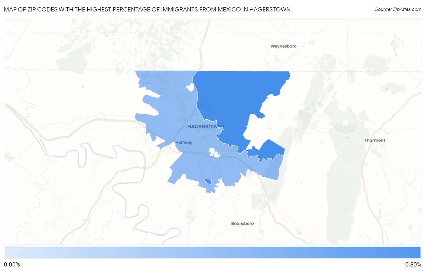 Zip Codes with the Highest Percentage of Immigrants from Mexico in Hagerstown Map
