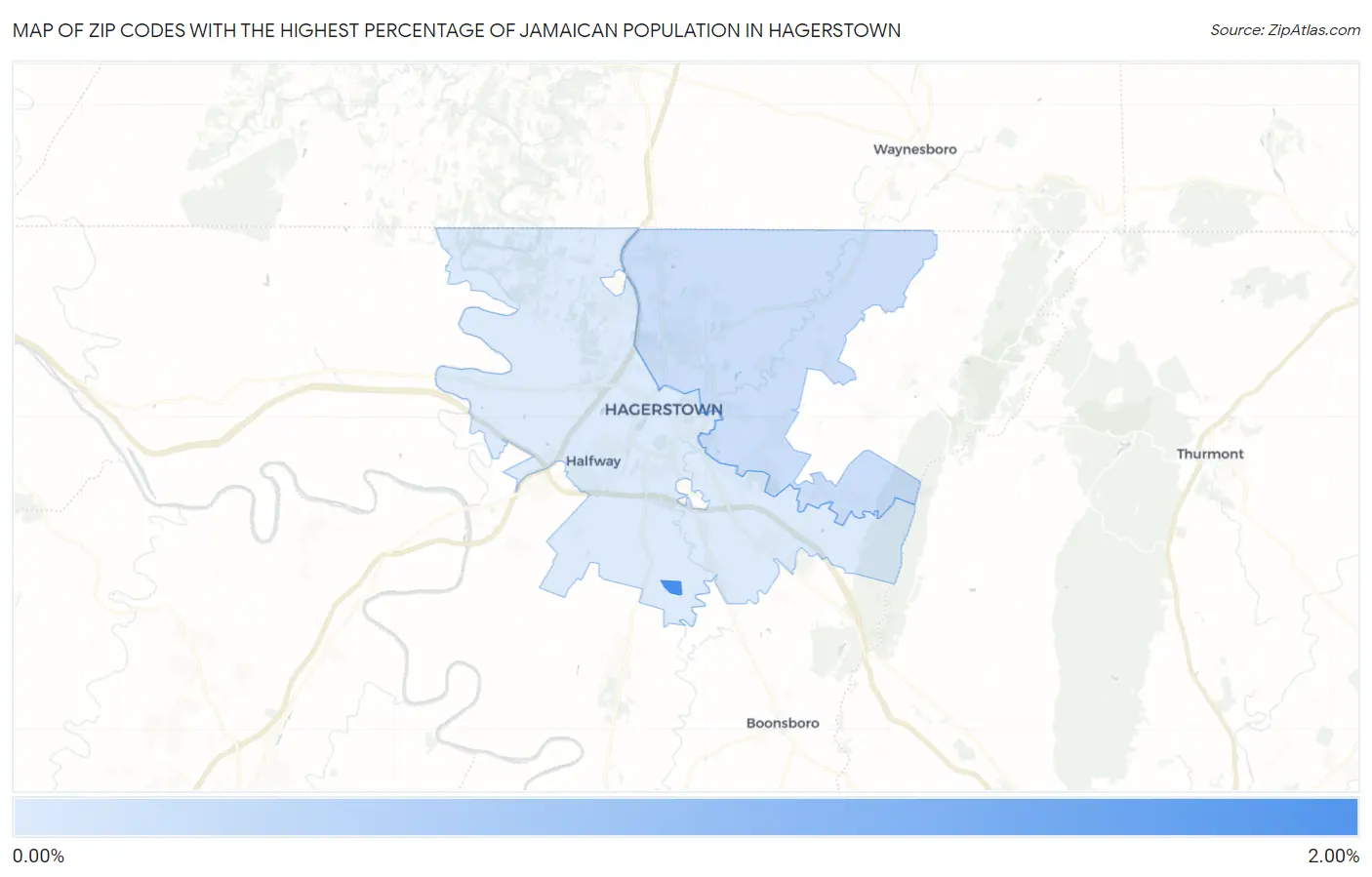 Zip Codes with the Highest Percentage of Jamaican Population in Hagerstown Map