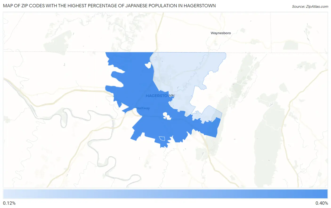 Zip Codes with the Highest Percentage of Japanese Population in Hagerstown Map