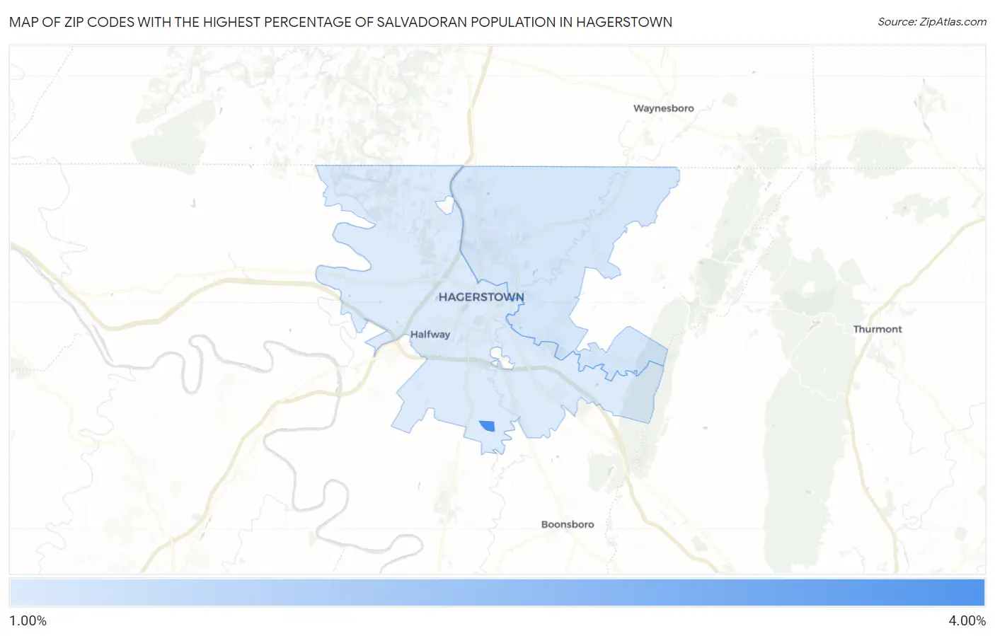 Zip Codes with the Highest Percentage of Salvadoran Population in Hagerstown Map