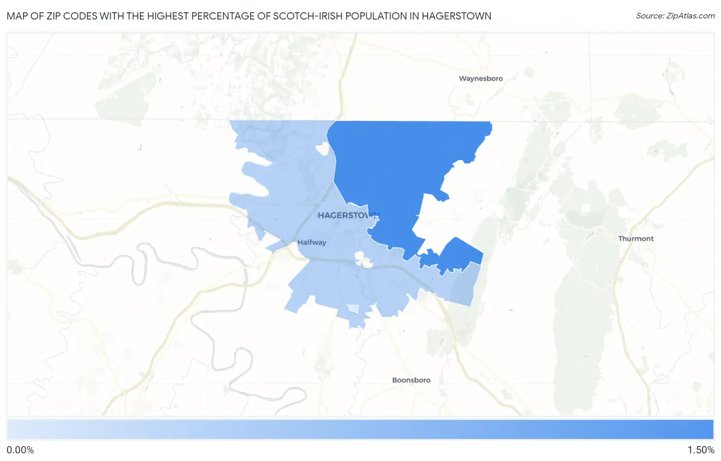 Zip Codes with the Highest Percentage of Scotch-Irish Population in Hagerstown Map