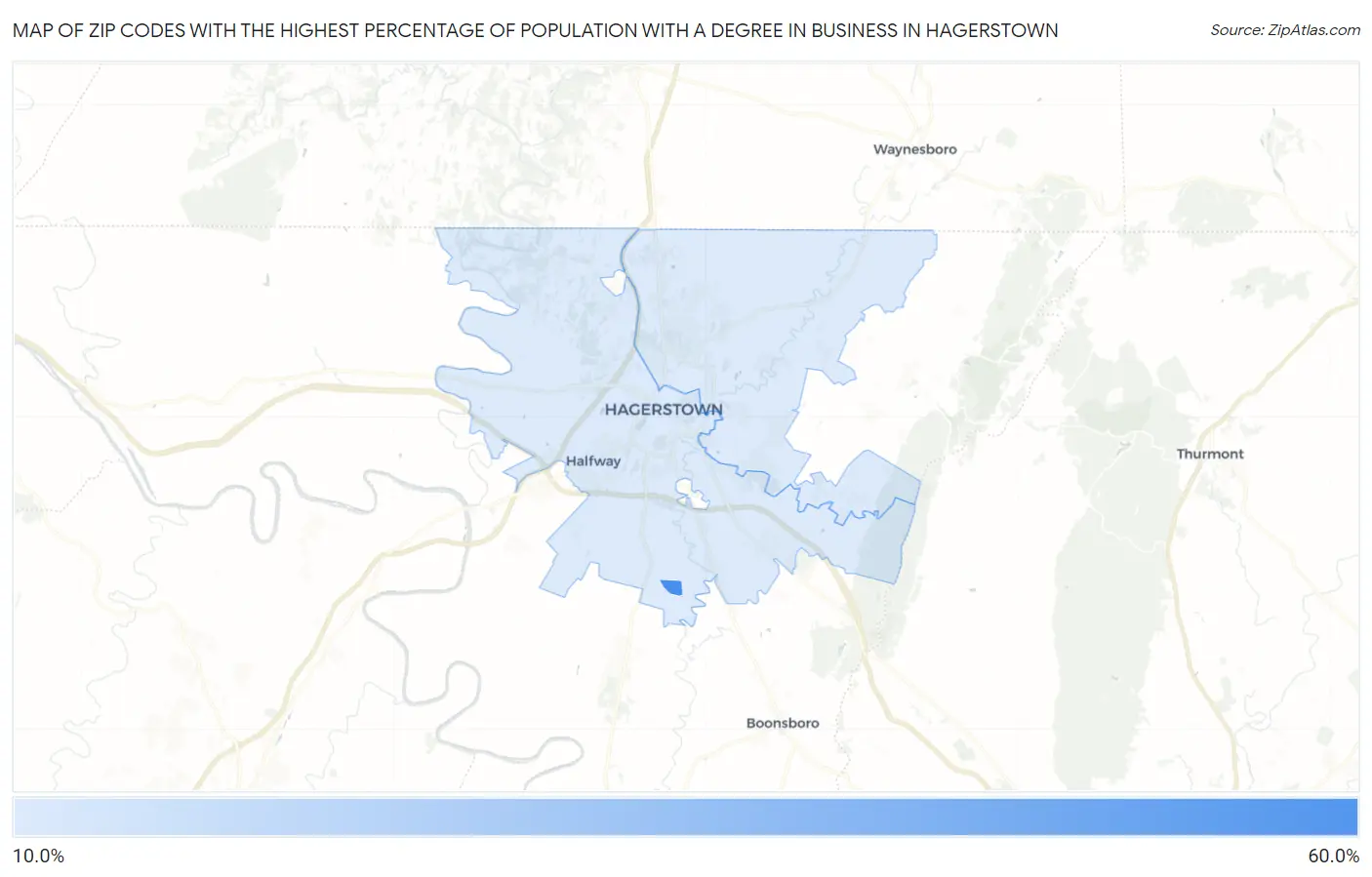 Zip Codes with the Highest Percentage of Population with a Degree in Business in Hagerstown Map