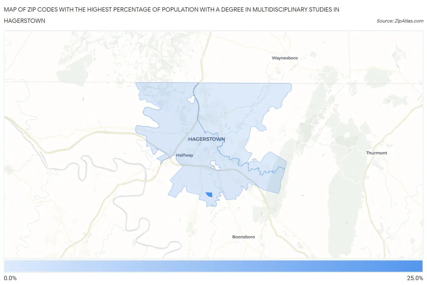 Zip Codes with the Highest Percentage of Population with a Degree in Multidisciplinary Studies in Hagerstown Map