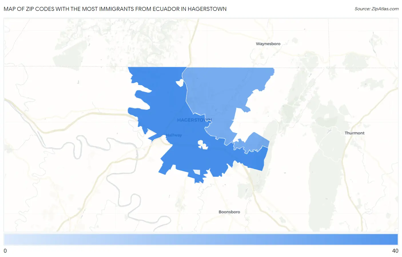 Zip Codes with the Most Immigrants from Ecuador in Hagerstown Map