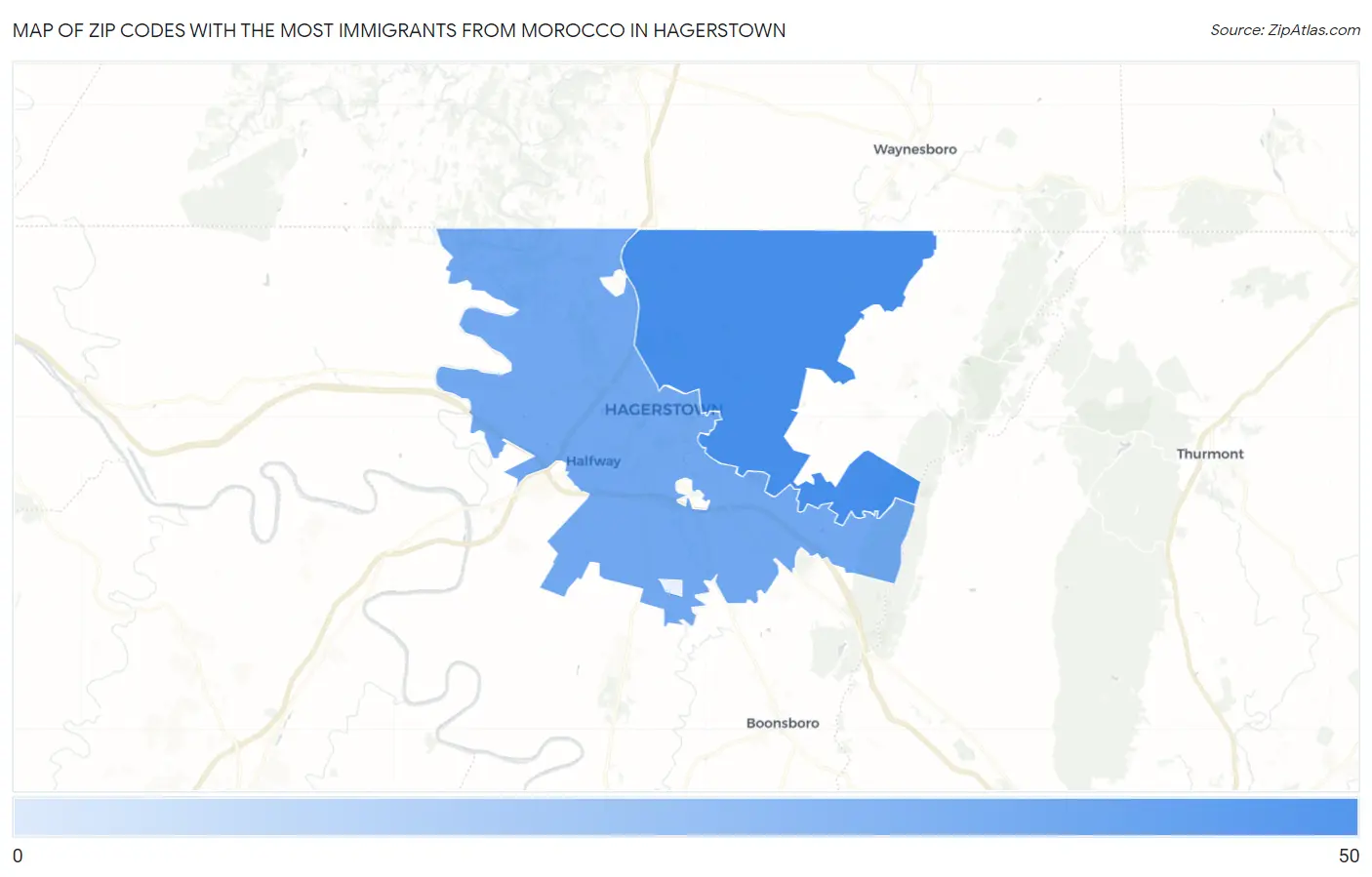 Zip Codes with the Most Immigrants from Morocco in Hagerstown Map