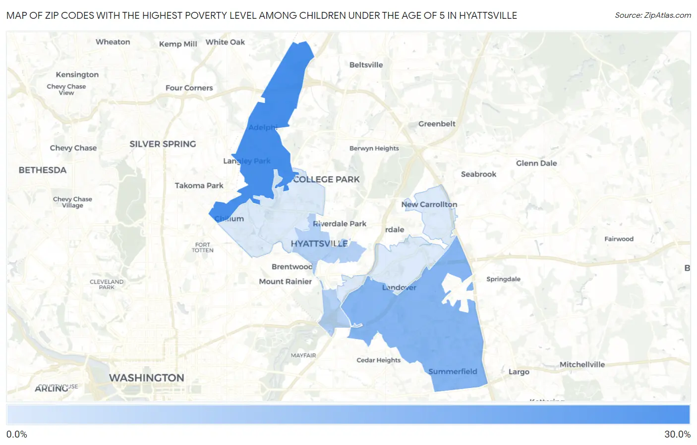 Zip Codes with the Highest Poverty Level Among Children Under the Age of 5 in Hyattsville Map