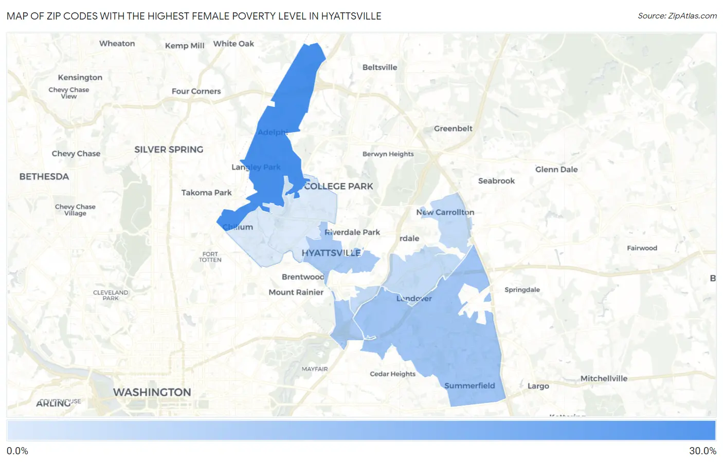 Zip Codes with the Highest Female Poverty Level in Hyattsville Map