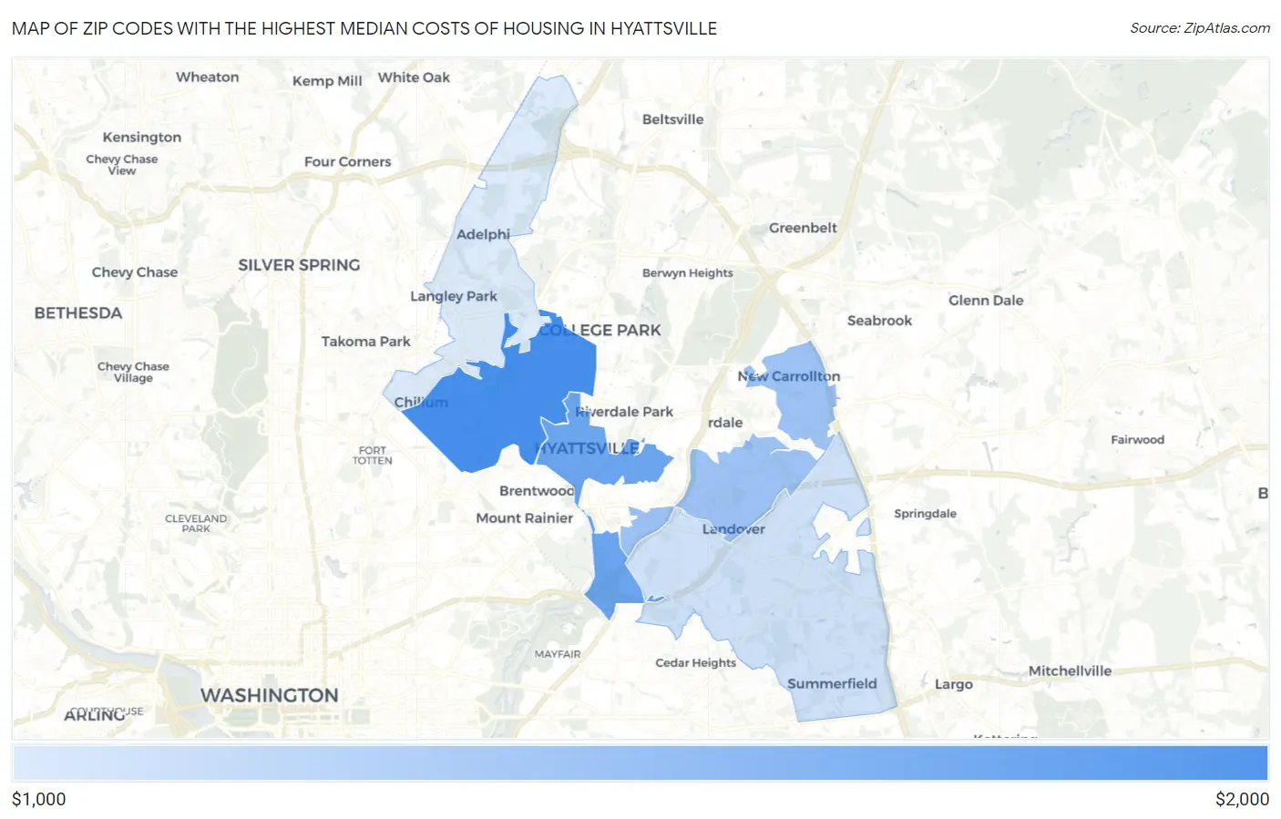 Zip Codes with the Highest Median Costs of Housing in Hyattsville Map