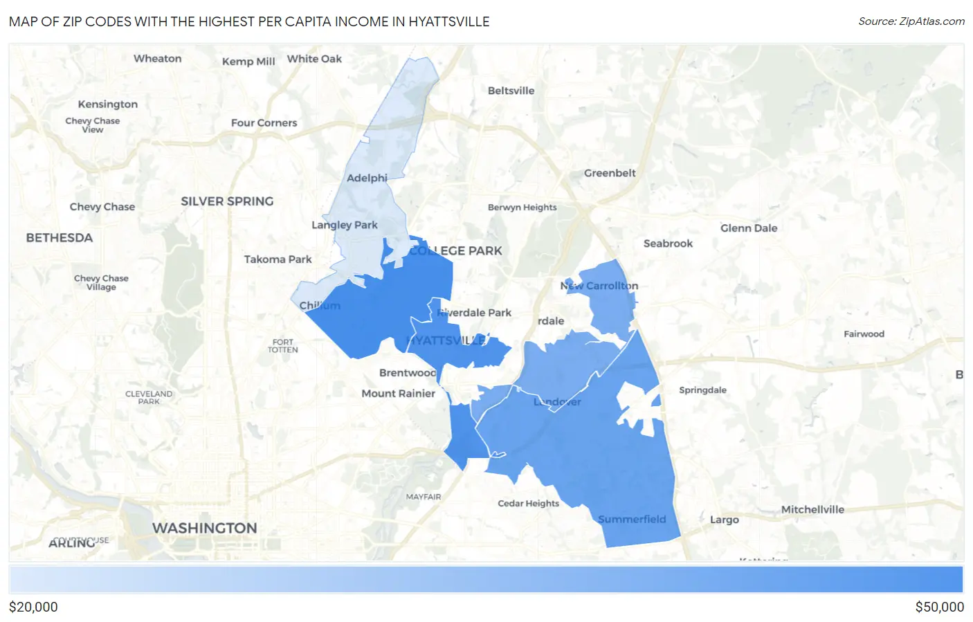 Zip Codes with the Highest Per Capita Income in Hyattsville Map