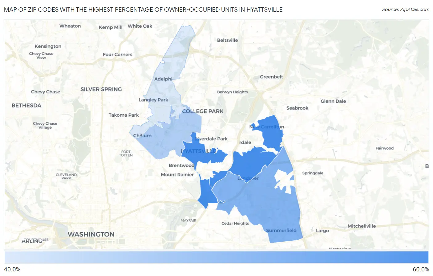 Zip Codes with the Highest Percentage of Owner-Occupied Units in Hyattsville Map