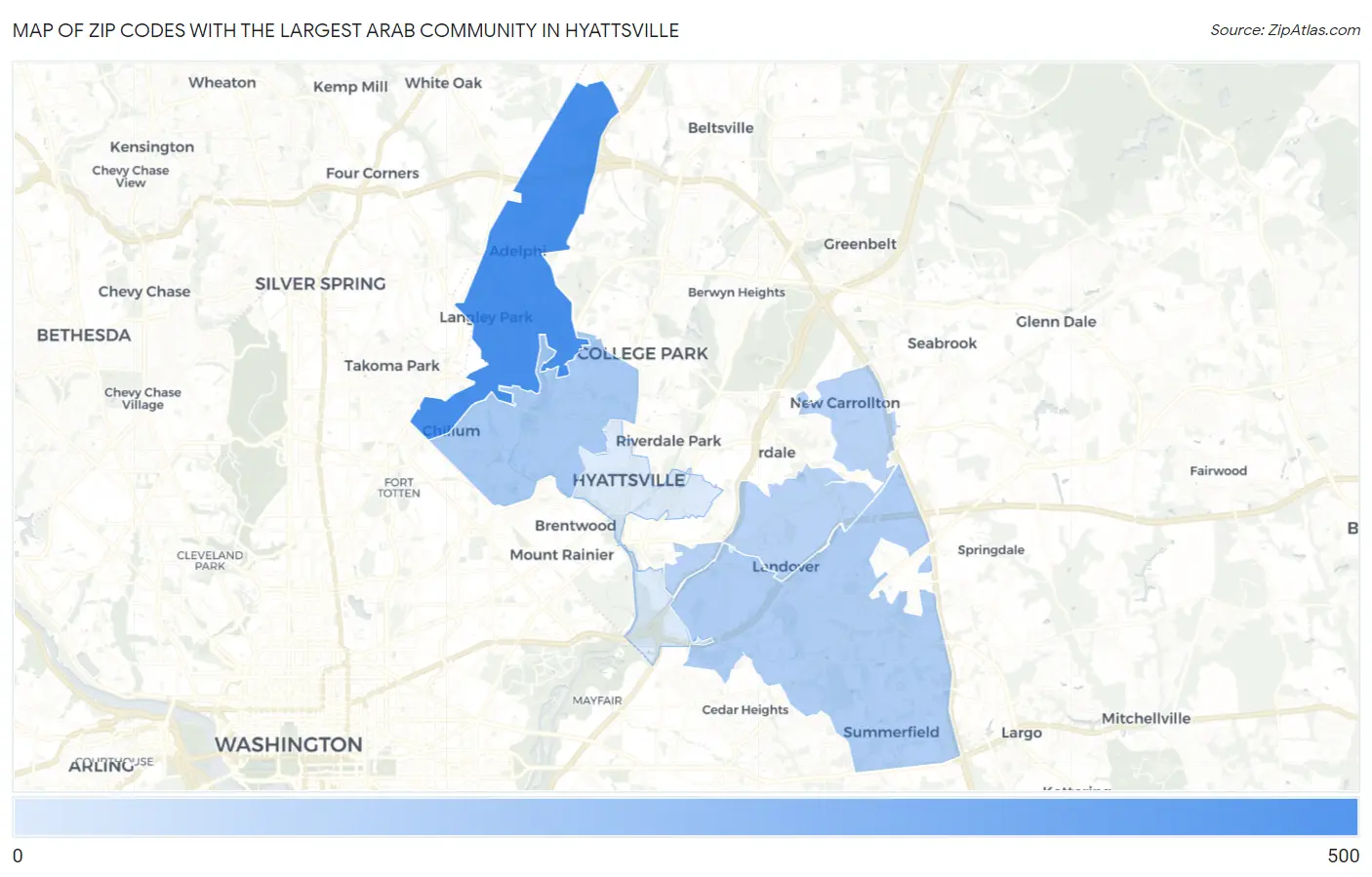 Zip Codes with the Largest Arab Community in Hyattsville Map